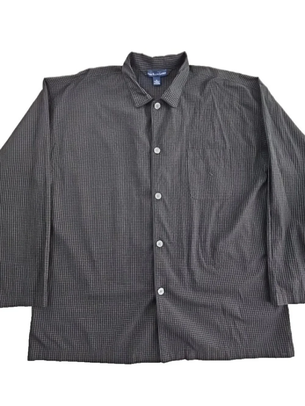 Polo Ralph Lauren Pajama Top Men's XL Black Windowpane Long Sleeve Button-Up EUC